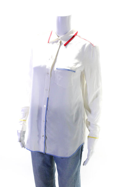 Equipment Femme Womens Silk Long Sleeve Button Up Blouse Top White Size XS
