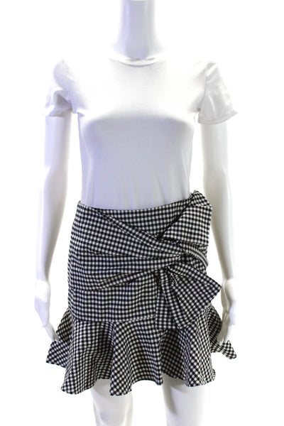 Veronica Beard Womens Cotton Check Print Ruffle Hem Mini Skirt Black Size 4