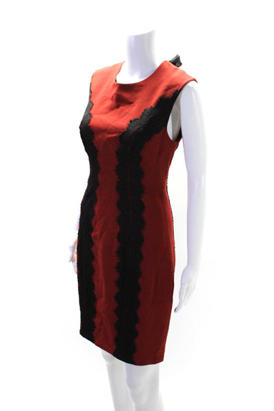 Tracy Reese Womens Lace Applique Sleeveless Sheath Dress Red Orange Size 6