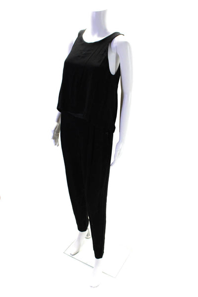 Ella Moss Womens Faux Leather Trim Crepe Halter Jumpsuit Black Size Small