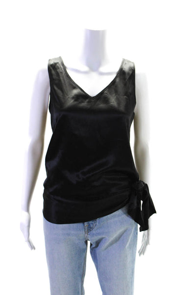 Theory Womens Sleeveless V Neck Draped Silk Top Blouse Black Size Medium
