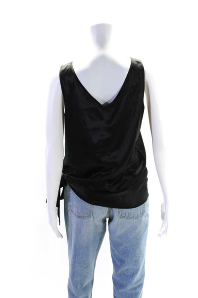 Theory Womens Sleeveless V Neck Draped Silk Top Blouse Black Size Medium