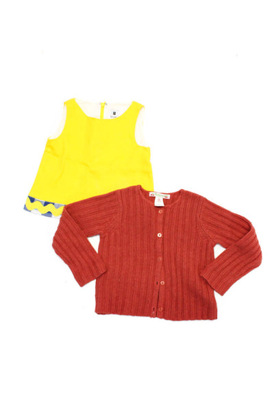 Bonpoint Lisa Perry Girls Cardigan Sweater Top Red Yellow Size 2T Lot 2