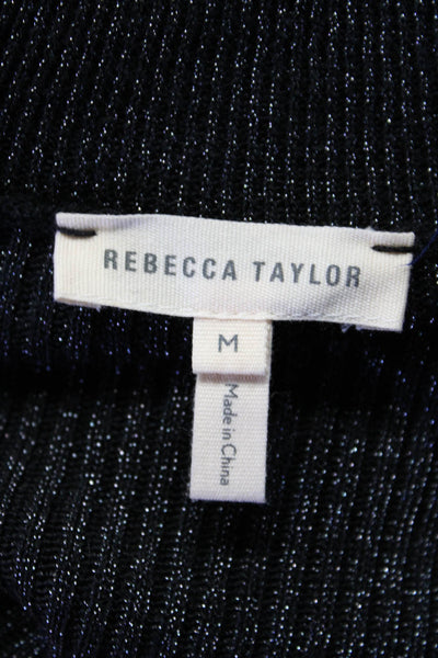 Rebecca Taylor Womens Metallic Cold Shoulder Long Sleeve Knit Top Black Size M