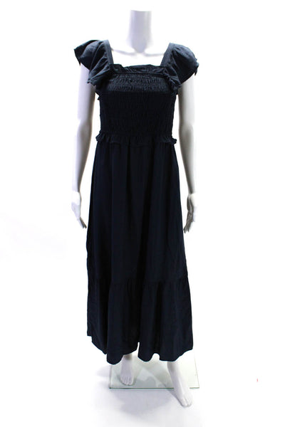 Moon River Womens Smocked Bodice Sleeveless Mid Calf A-Line Dress Blue Size S