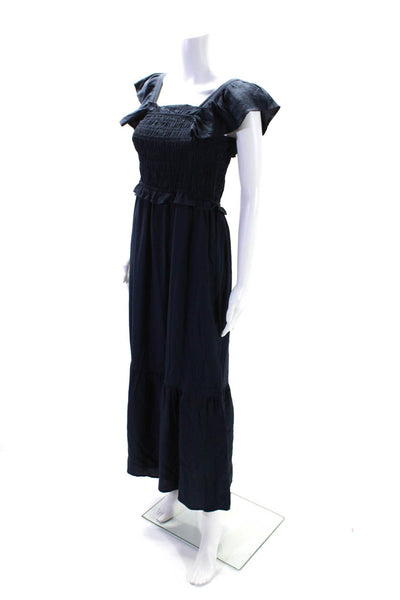 Moon River Womens Smocked Bodice Sleeveless Mid Calf A-Line Dress Blue Size S