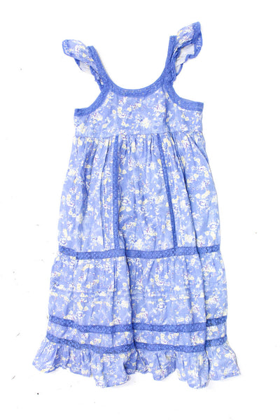 Love Shack Fancy Childrens Girls Lace Floral Shift Dress Blue Yellow Size 5-6