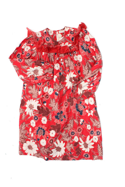 Ulla Johnson Childrens Girls Long Sleeve Floral Ruffle Shift Dress Red Size 8