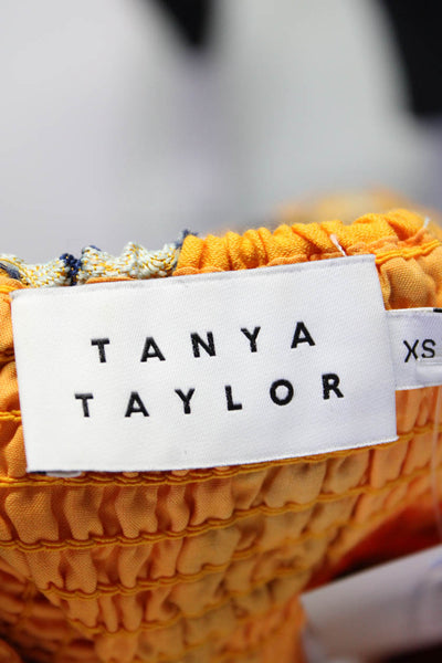 Tanya Taylor Womens Cotton Floral Print Smocked Peplum Blouse Yellow Size XS