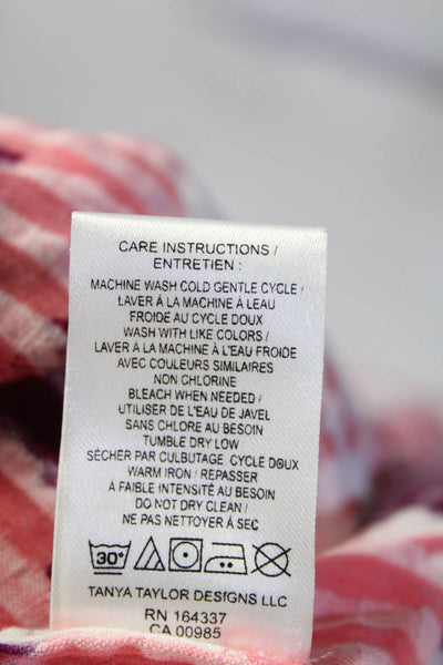 Tanya Taylor Womens Cotton Striped Floral Print V-Neck Maxi Dress Pink Size XS