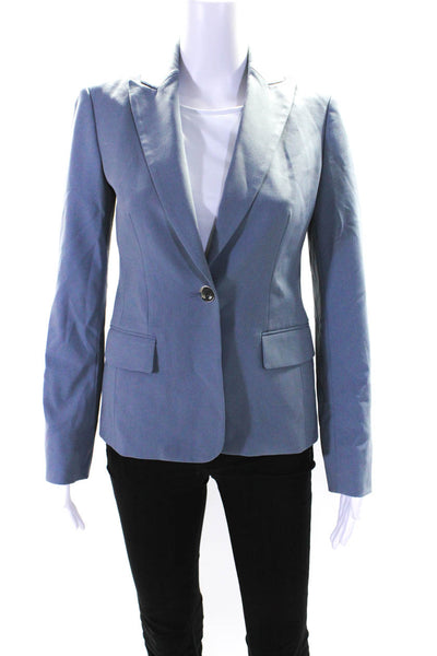 Calvin Klein Womens Single Button Pointed Lapel Blazer Jacket Blue Size 2