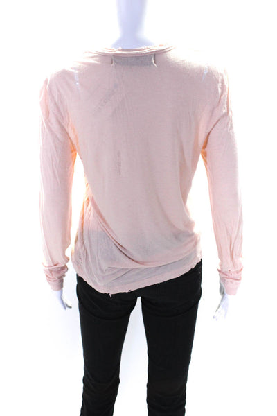 Filles A Papa Womens Long Sleeve Distressed Logo Tee Shirt Pink Size 2