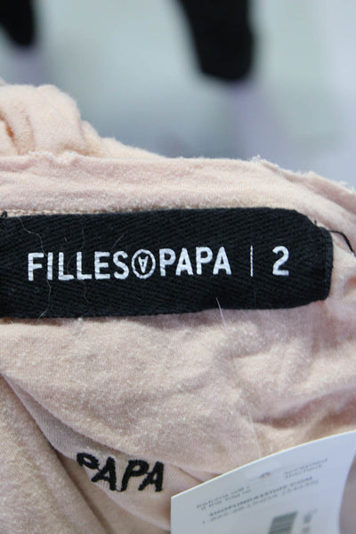 Filles A Papa Womens Long Sleeve Distressed Logo Tee Shirt Pink Size 2