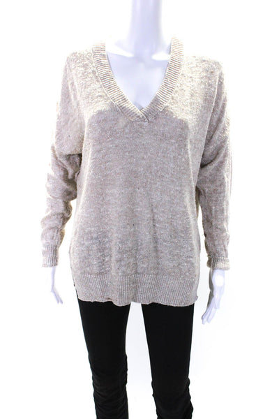 Gran Sasso Women's V-Neck Long Sleeves Pullover Sweater Beige Size M