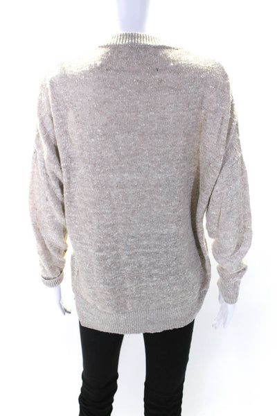 Gran Sasso Women's V-Neck Long Sleeves Pullover Sweater Beige Size M
