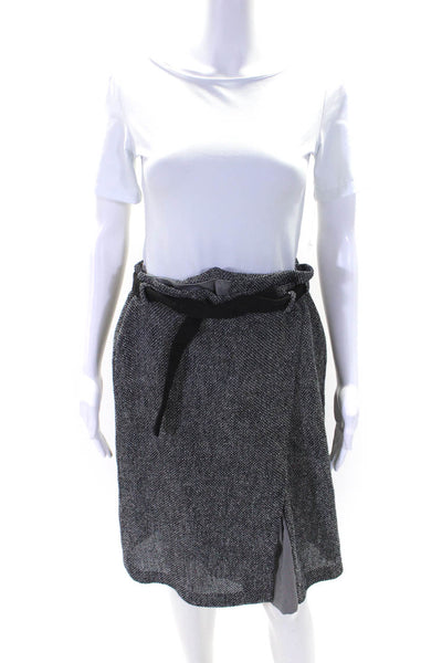 CIVIDINI Women's Tie Waist Slit Hem A-Line Mini Skirt Black Size 46