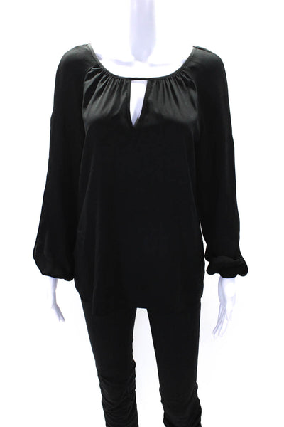 Drew Womens Silk Cut Out Round Neck Long Sleeve Blouse Top Black Size XS
