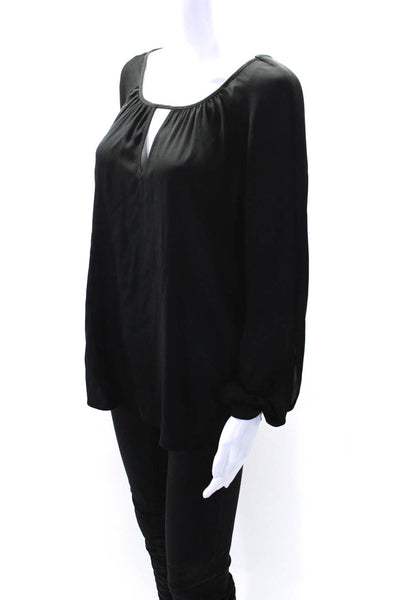 Drew Womens Silk Cut Out Round Neck Long Sleeve Blouse Top Black Size XS