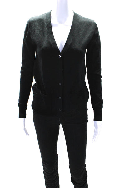 525 America Womens Cotton Blend V-Neck Button Up Cardigan Sweater Black Size S