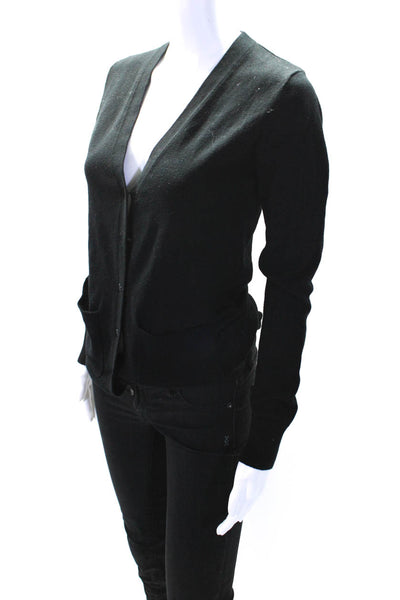525 America Womens Cotton Blend V-Neck Button Up Cardigan Sweater Black Size S