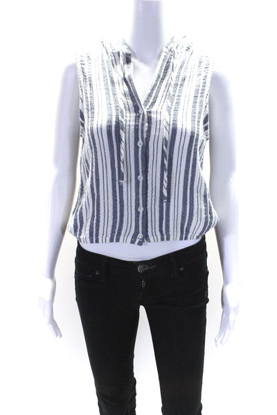 Bella Dahl Womens Cotton Striped Hooded Sleeveless Blouse Top White Size S