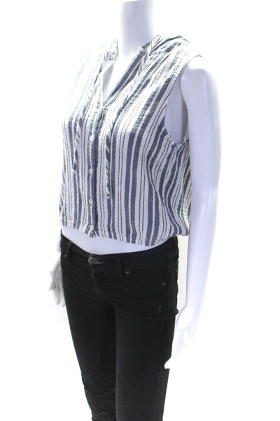 Bella Dahl Womens Cotton Striped Hooded Sleeveless Blouse Top White Size S