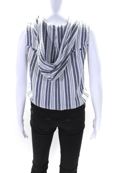 Bella Dahl Womens Cotton Striped Hooded Sleeveless Blouse Top White Size S