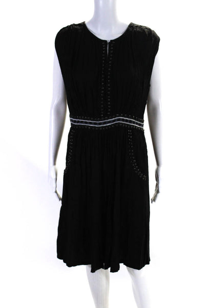 Roberta Freymann Womens Side Zip Sleeveless V Neck Shift Dress Black Size Medium