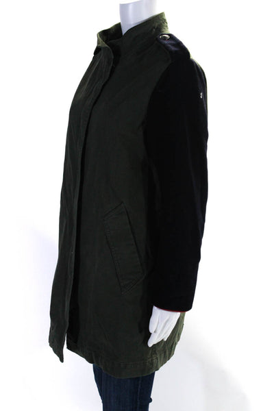 Zara Womens Long Sleeve Front Zip Collared Jacket Green Black Size Medium