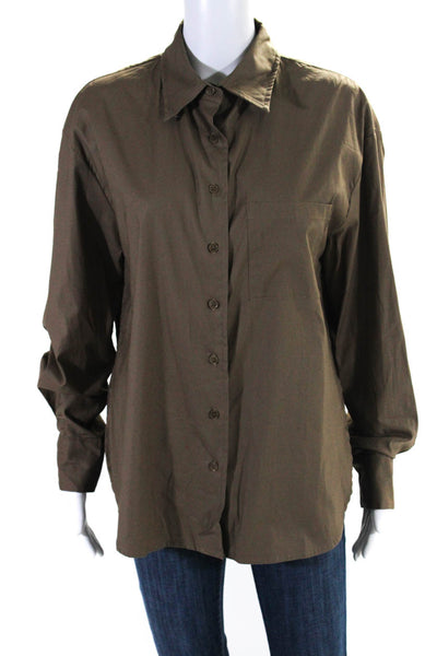 Reformation Womens Long Sleeve Collared Button Down Shirt Brown Size XS