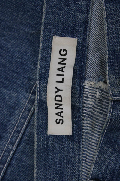 Sandy Liang Womens Front Zip Five Pocket Tapered Leg Jeans Blue Size 40