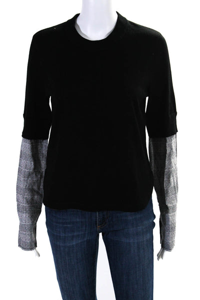 Veronica Beard Womens Black Merino Wool Long Sleeve Plaid Sweater Top Size M