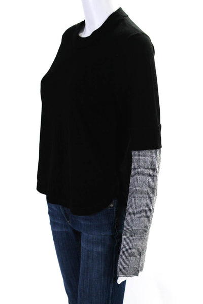 Veronica Beard Womens Black Merino Wool Long Sleeve Plaid Sweater Top Size M