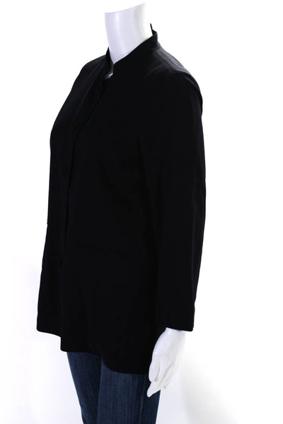 Eileen Fisher Womens Button Front 3/4 Sleeve Collarless Jacket Navy Size PS