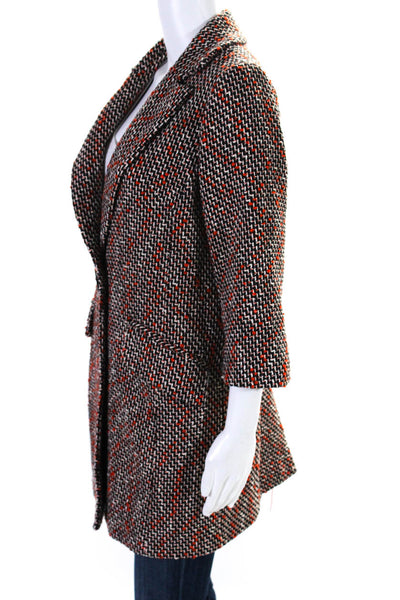 Milly Womens Single Button Pointed Lapel Tweed Coat Black Red White Size 10