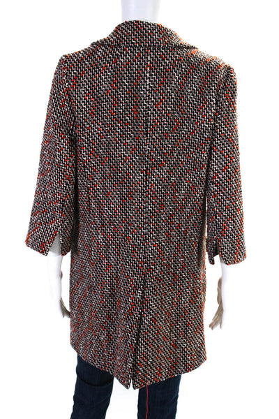 Milly Womens Single Button Pointed Lapel Tweed Coat Black Red White Size 10