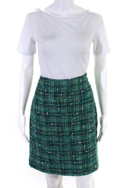 Kate Spade New York Womens Back Zip Knee Length Tweed Skirt Green Size 8