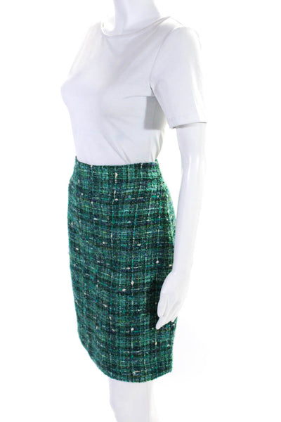 Kate Spade New York Womens Back Zip Knee Length Tweed Skirt Green Size 8
