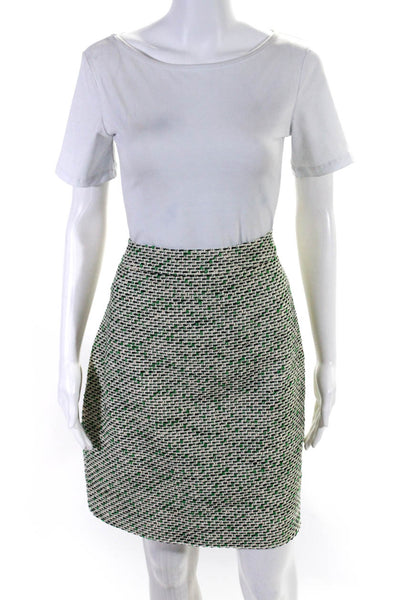 Kate Spade New York Womens Back Zip Knee Length Tweed Skirt White Green Size 8