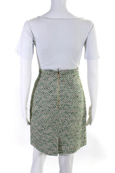 Kate Spade New York Womens Back Zip Knee Length Tweed Skirt White Green Size 8