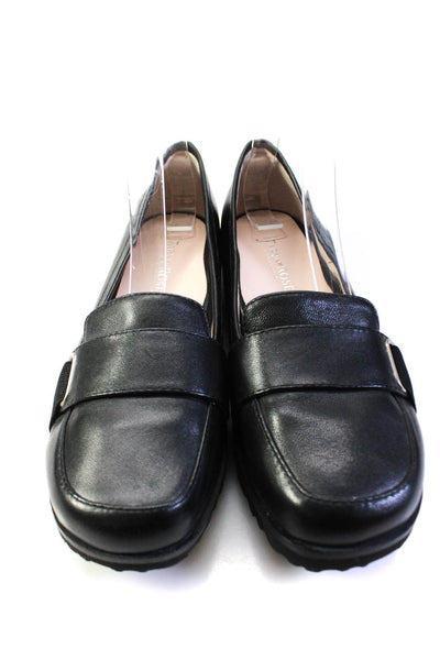 Taryn Rose Womens Slip On Buckle Strap Round Toe Loafers Black Leather Size 6M