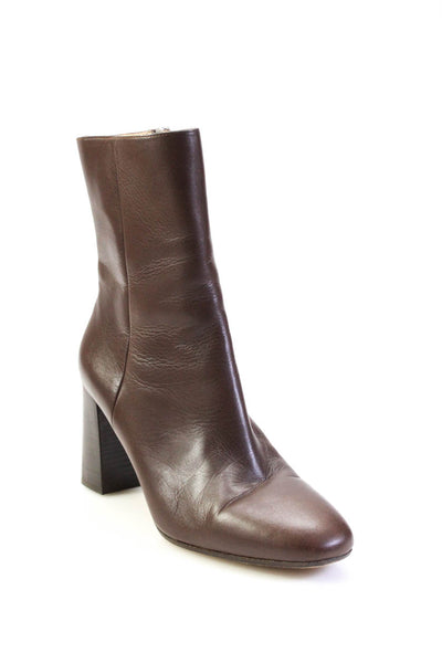 Inez Womens Side Zip Block Heel Round Toe Booties Brown Leather Size 8.5M