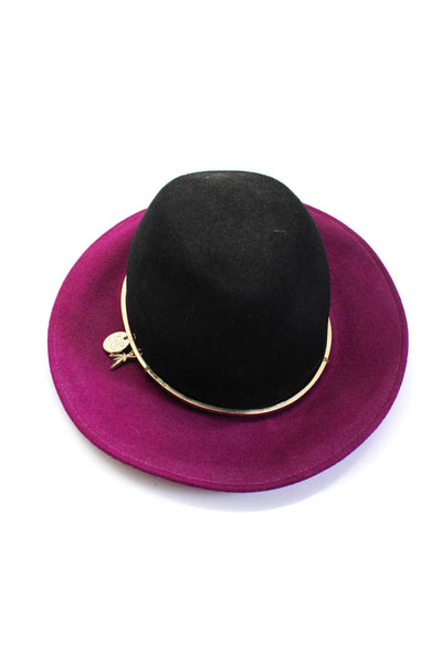 Patrizia Pepe Womens Brmmed Side Plated Hat Wool Black Purple Size Small