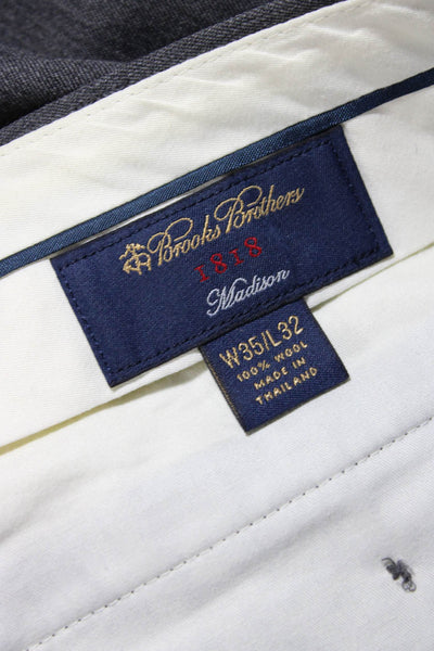 Brooks Brothers Mens Madison Flat Front Dress Pants Gray Wool Size 35X32