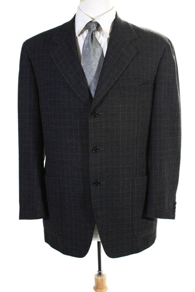 Canali Mens Window Pane Plaid Blazer Jacket Black Brown Wool Size EUR 50