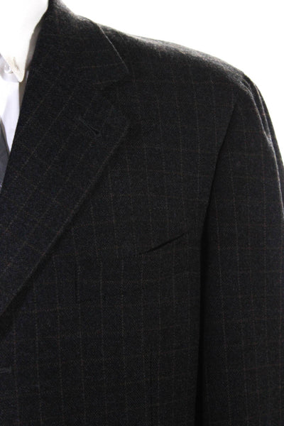 Canali Mens Window Pane Plaid Blazer Jacket Black Brown Wool Size EUR 50