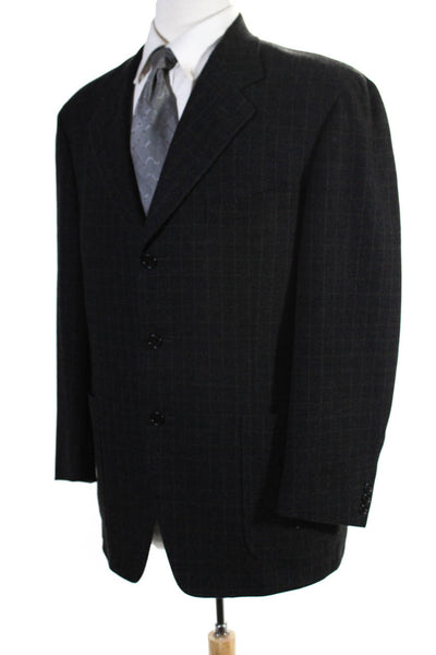 Canali Mens Window Pane Plaid Blazer Jacket Black Brown Wool Size EUR 50