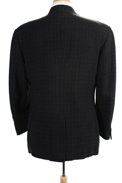 Canali Mens Window Pane Plaid Blazer Jacket Black Brown Wool Size EUR 50