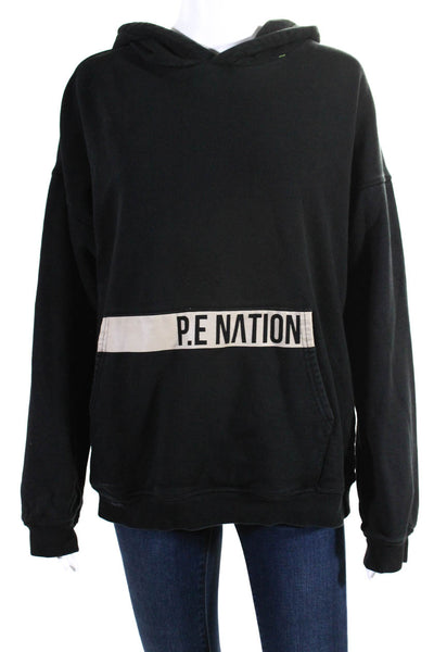 P.E Nation Womens Cotton Terry Graphic Print Long Sleeve Hoodie Black Size S