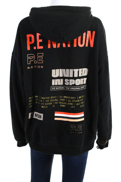 P.E Nation Womens Cotton Terry Graphic Print Long Sleeve Hoodie Black Size S